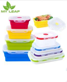 SiliconeRetractable ซิลิโคนกล่องอาหารกลางวันพับได้กล่องพับได้ภาชนะเก็บอาหาร-เครื่องล้างจานและช่องแช่แข็งปลอดภัยแบบพกพากล่องอาหารกลางวันพับได้Minimum